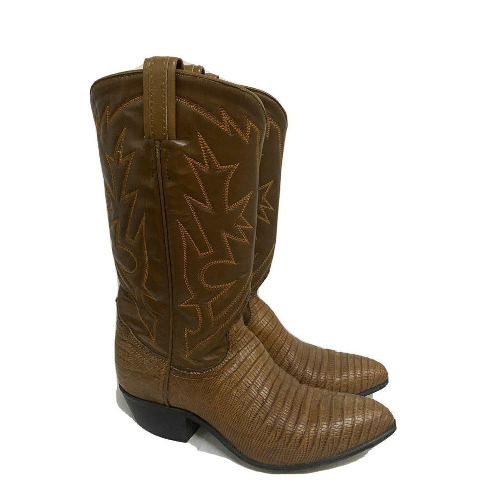 Tony Lama Brown Lizard Skin Leather Western Boots